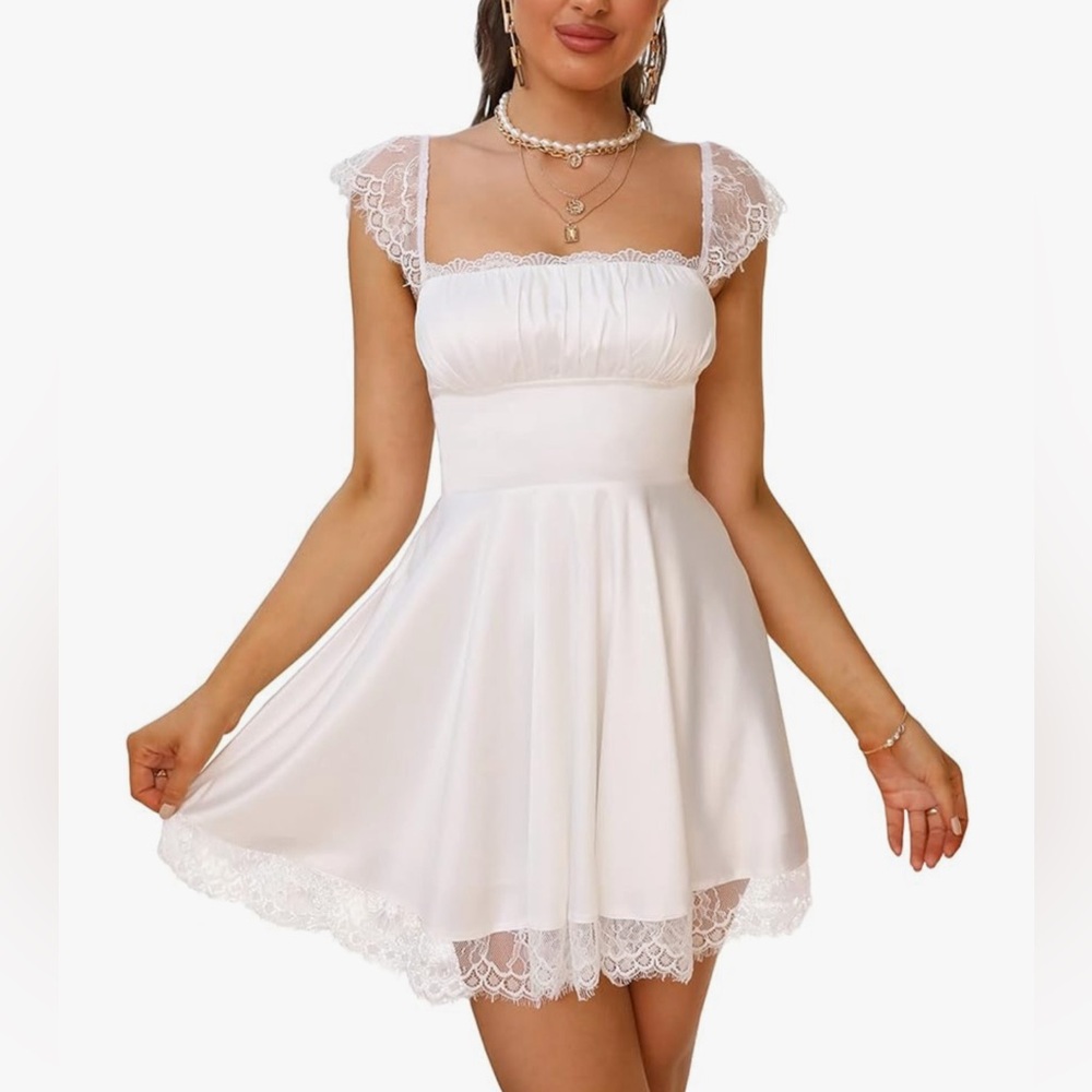white lace mini dress